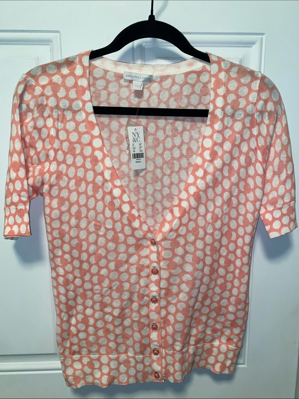 New‎ York & Company Small Cardigan Sweater Pink White NWT